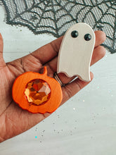 Load image into Gallery viewer, Wooden Pumpkin &amp; Ghost with Gems
