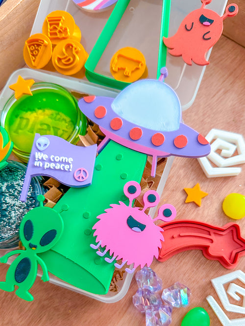 Alien Invasion Design Custom Wooden Playdough Tray 10.75